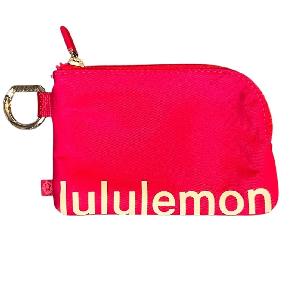 Lululemon Zip Card Pouch Keychain Wallet Hot Pink Neon Coin Purse Card Holder